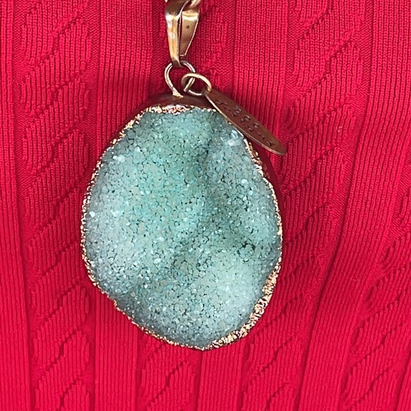 Zee Designs Gold Tone Link Necklace & Green Quartz Druzy Pendant - Picture 3 of 9